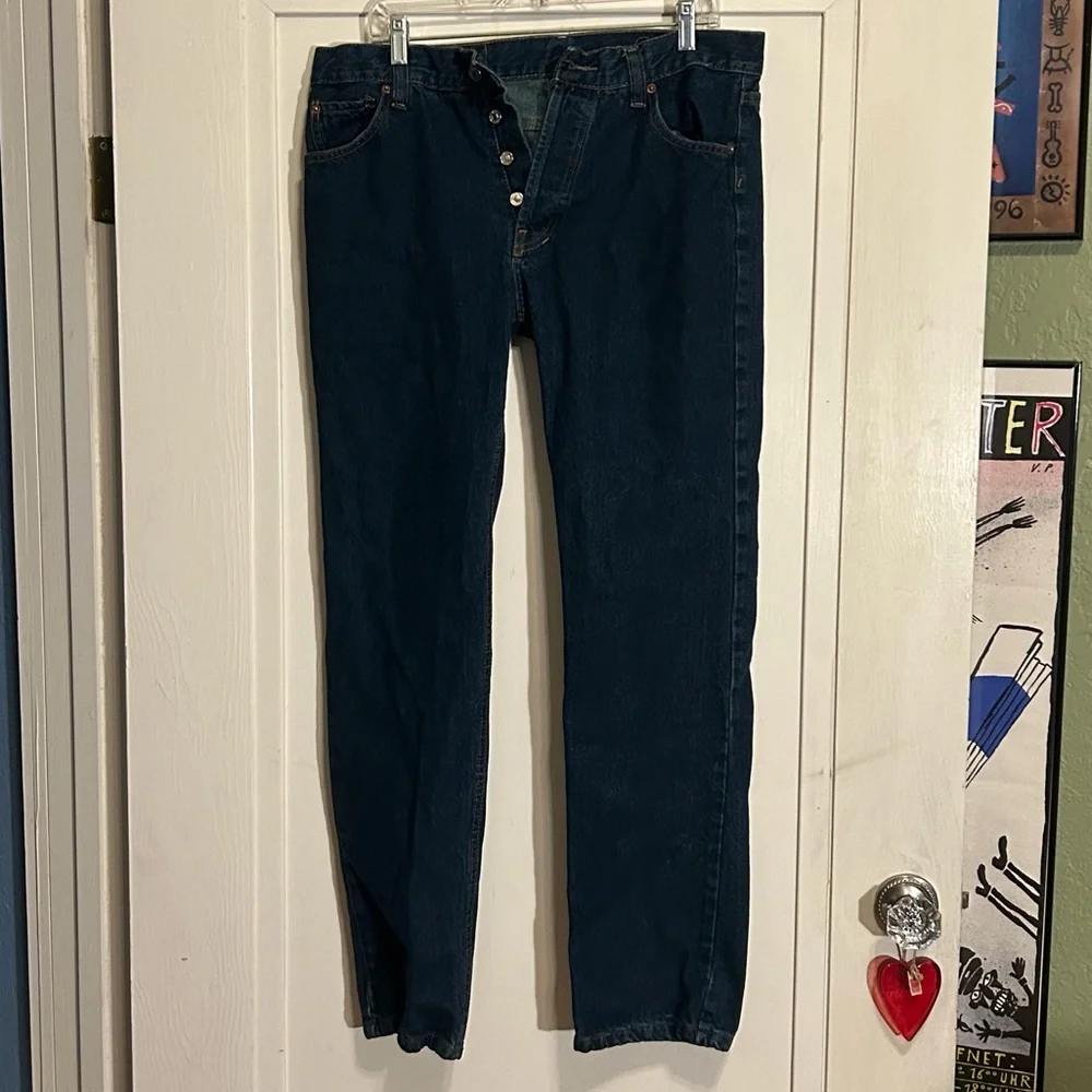 Levi's Button Fly 501 Men's Straight Leg 36x32 Blue Denim Jeans